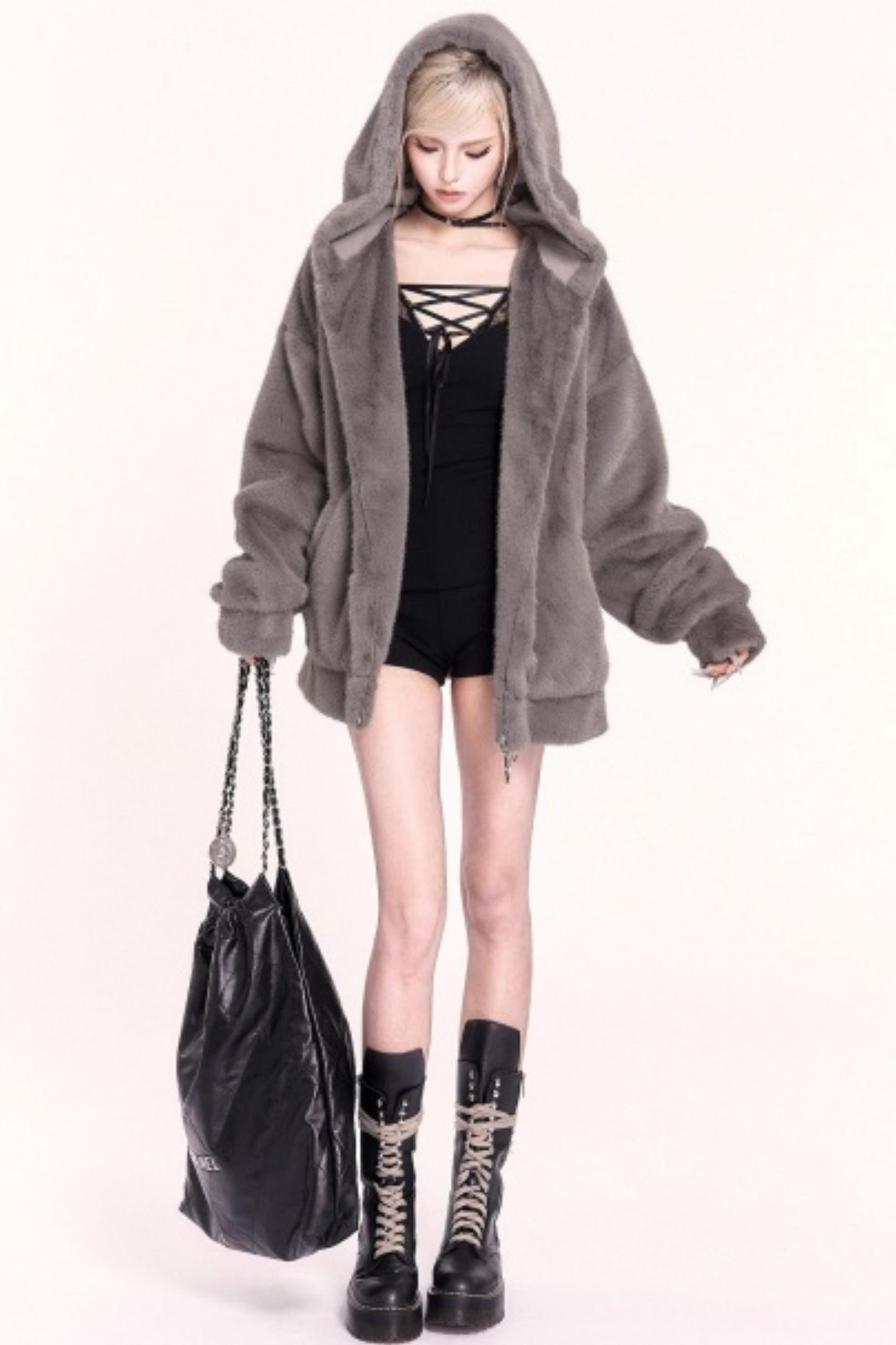 Plush Embroidered Hooded Jacket