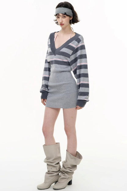 Striped Spliced Autumn Dress