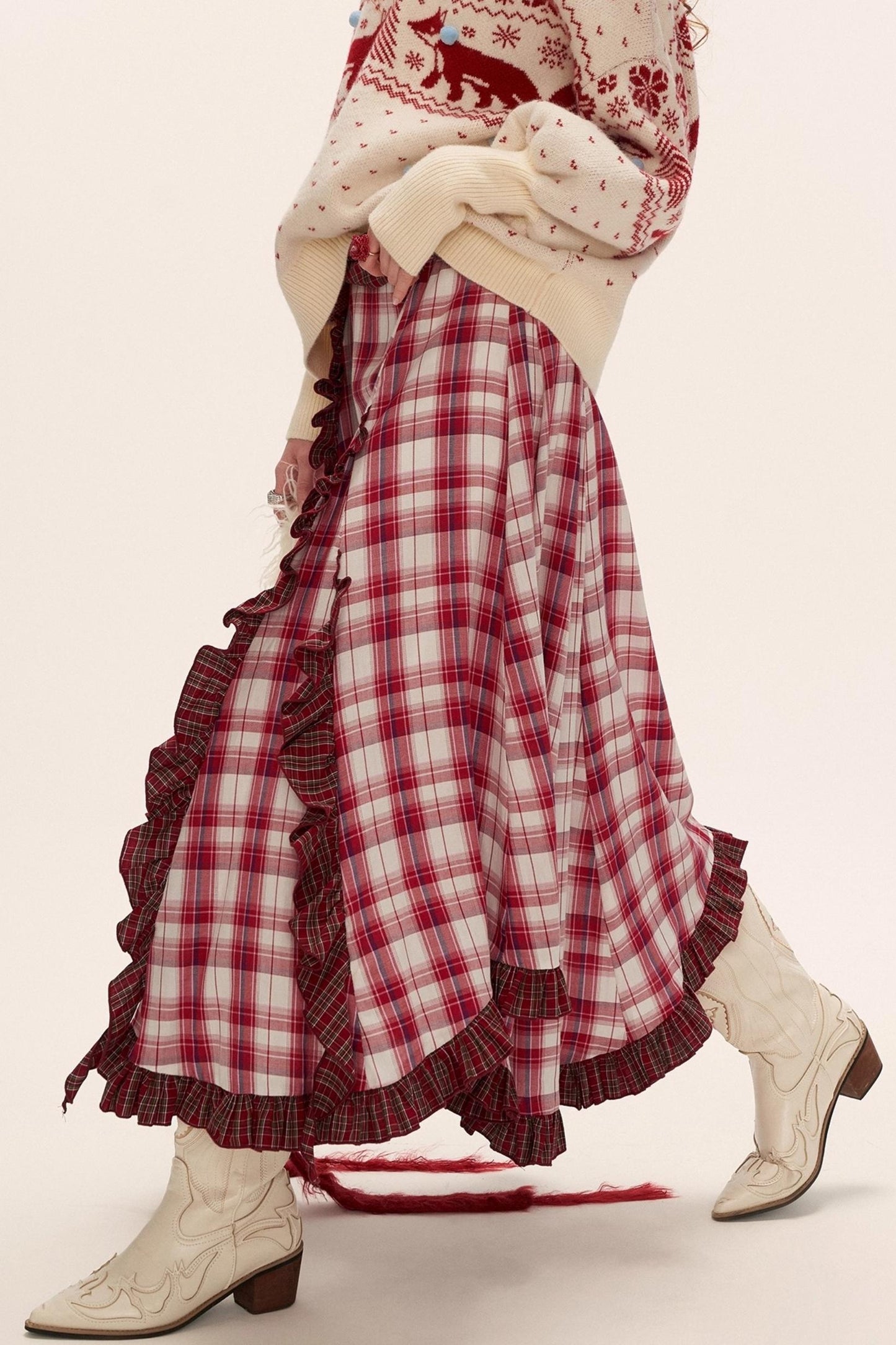 Spliced Plaid Long Skirt