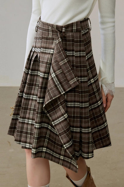 Ruffled Design Retro Plaid Skirt