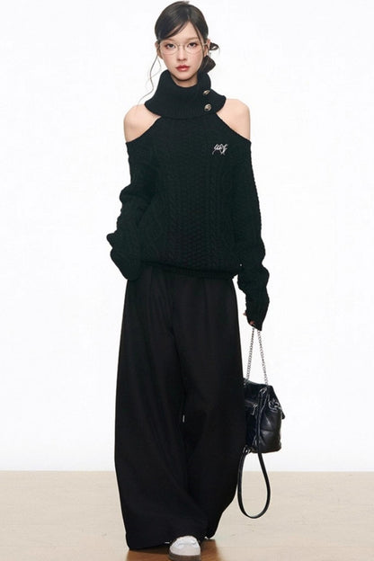 Autumn Silver Off-the-Shoulder Sweater Top Set-Up