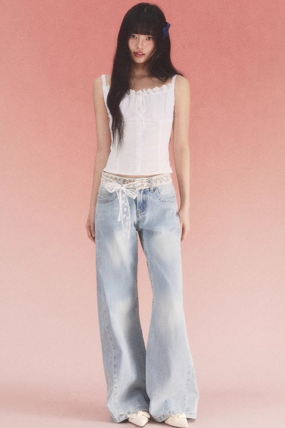 White Jacquard Bow Top