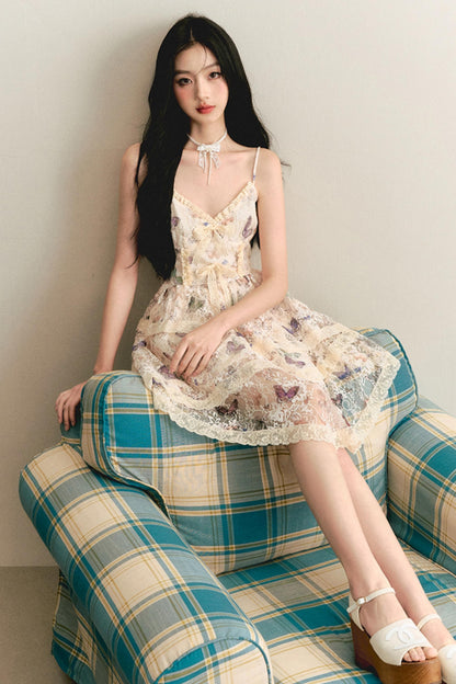 Butterfly Lace Halter Dress