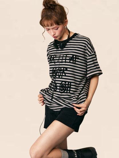 Stripes Print Raglan Top