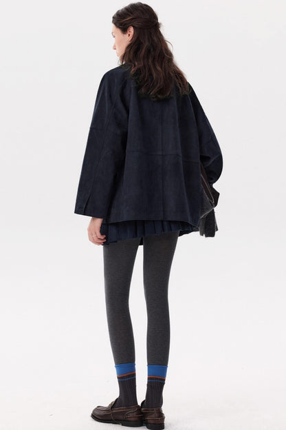 Cold Mid-Length Navy Suede Jacket