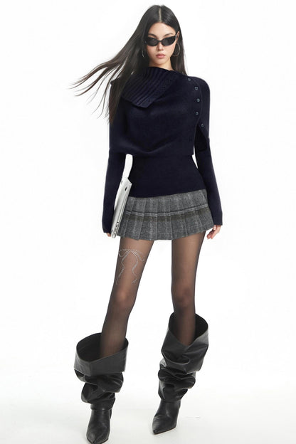 Black Knitted Turtleneck Top Set-Up