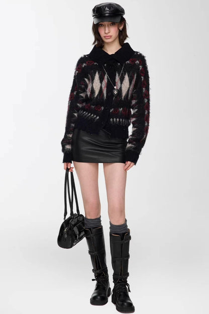Mohair Argyle Knit Sweater