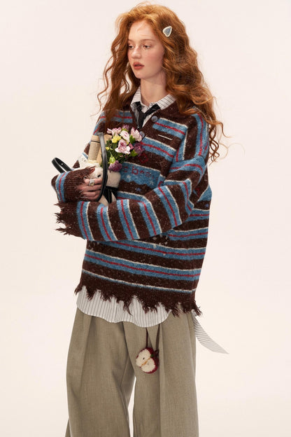 Star Stripe Polo Collar Sweater