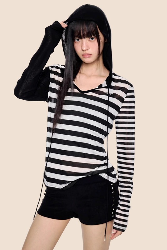 Striped Color-Block Hooded Jacket