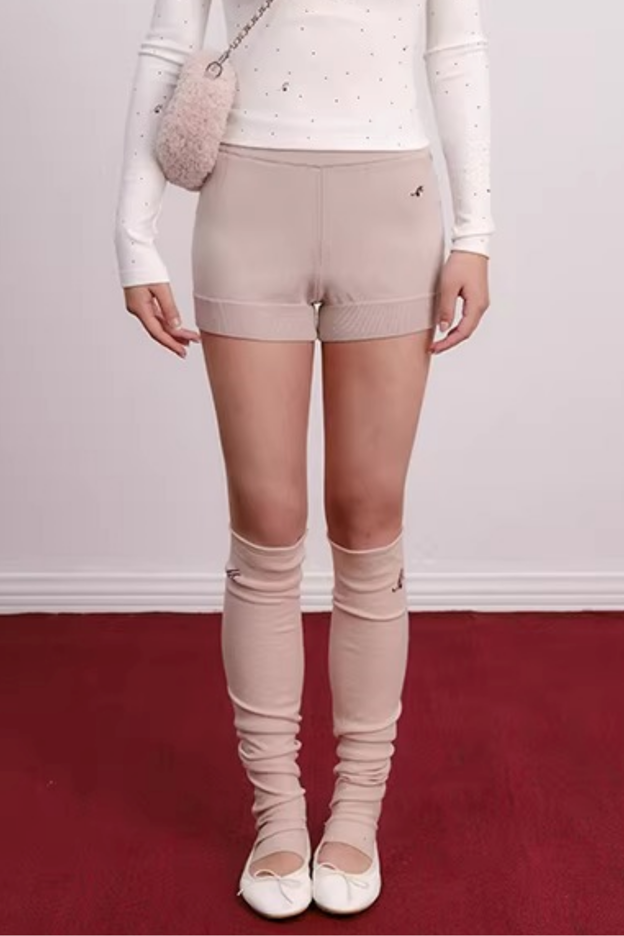 Cherry Embroidery Half-Zip Top Set