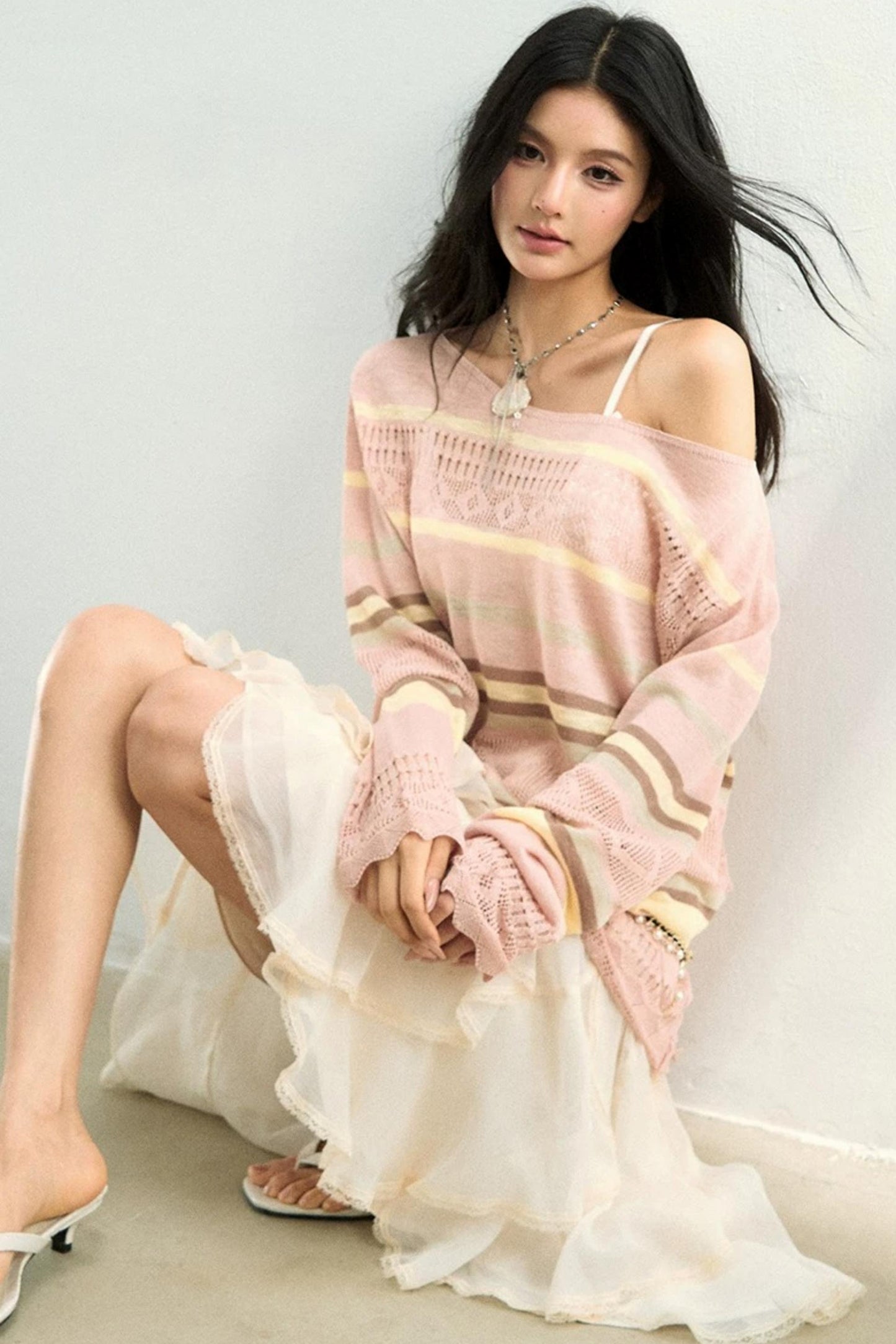 Color-Blocked Striped Knit Blouse
