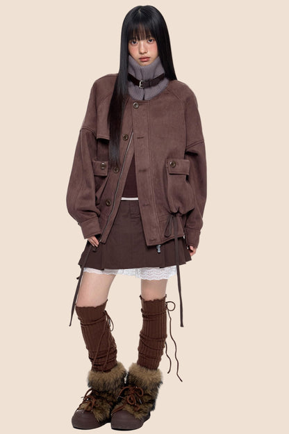 Knit Panel Suede Pocket Jacket