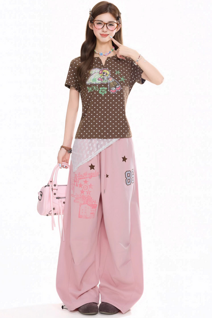 Retro Digital Print Sports Pants