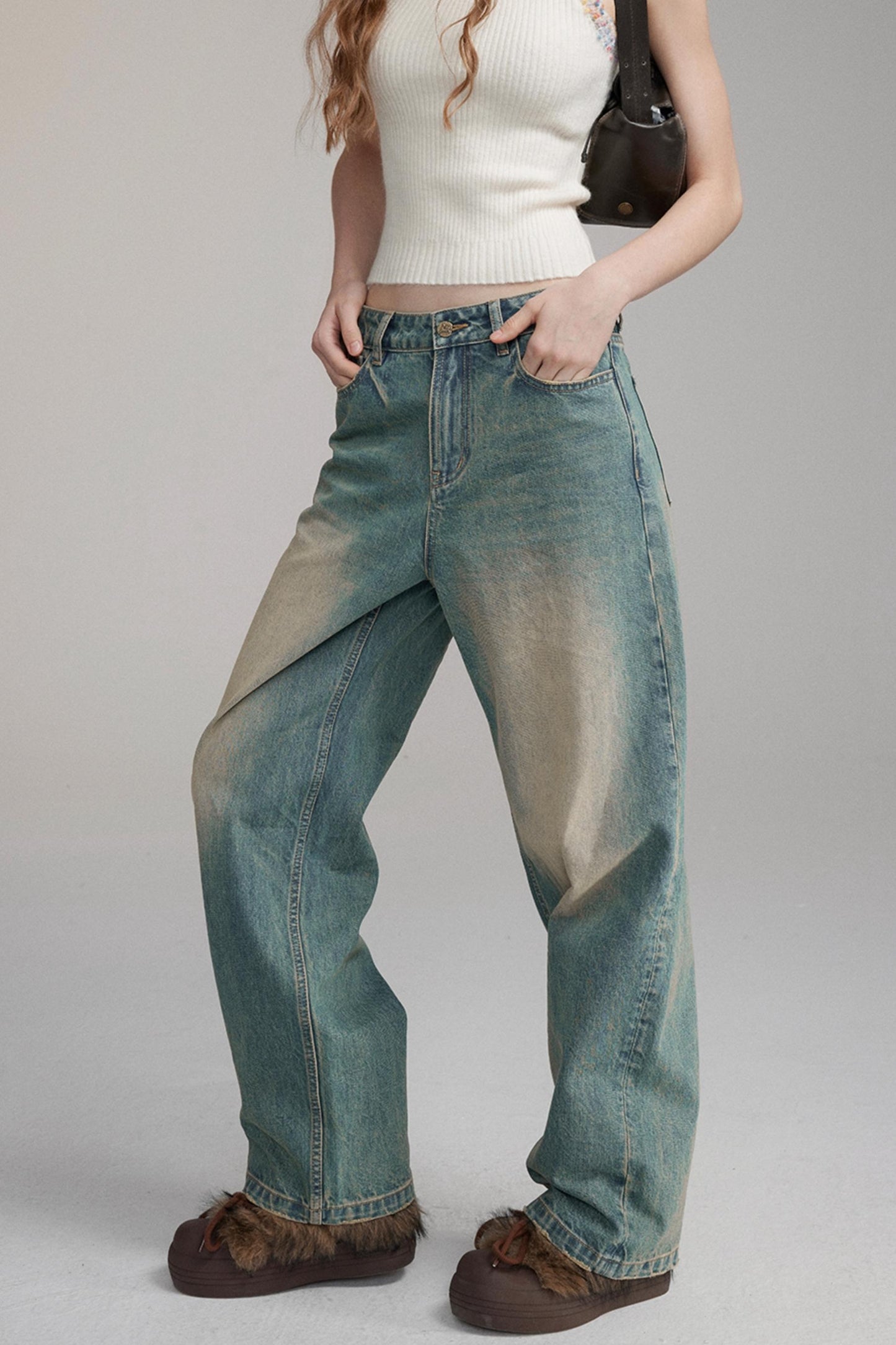 Retro Slim Straight Denim Pants