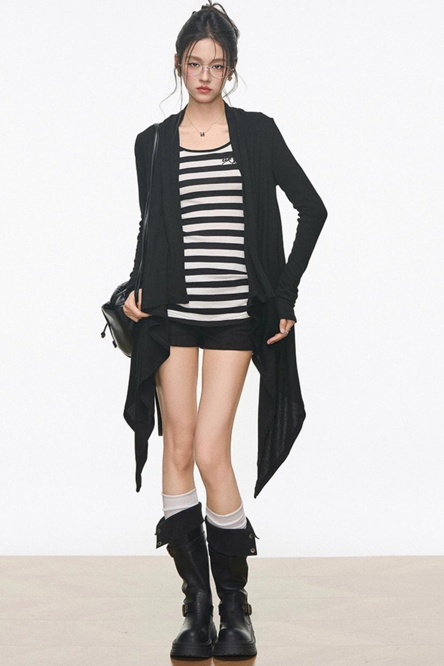 Irregular Knitted Mid-Length Cardigan Set-Up