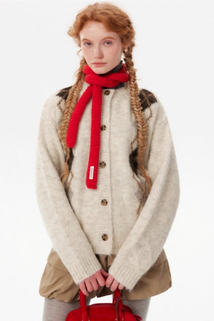 Contrast Diamond Knit Cardigan