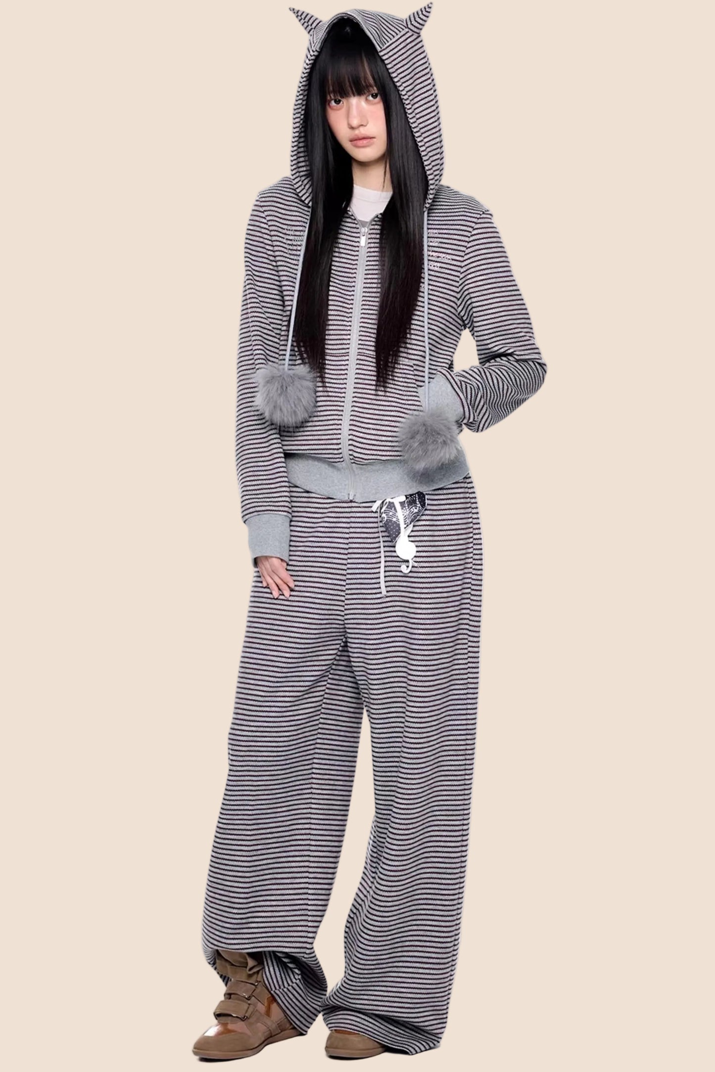 Little Devil Striped Hooded Jacket Set-Up