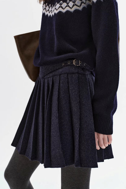 Wool-Blend Tartan Pleated Skirt