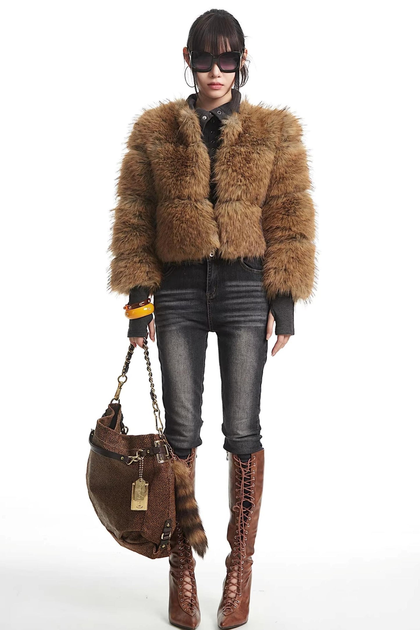 Brown Faux Fur Winter Coat