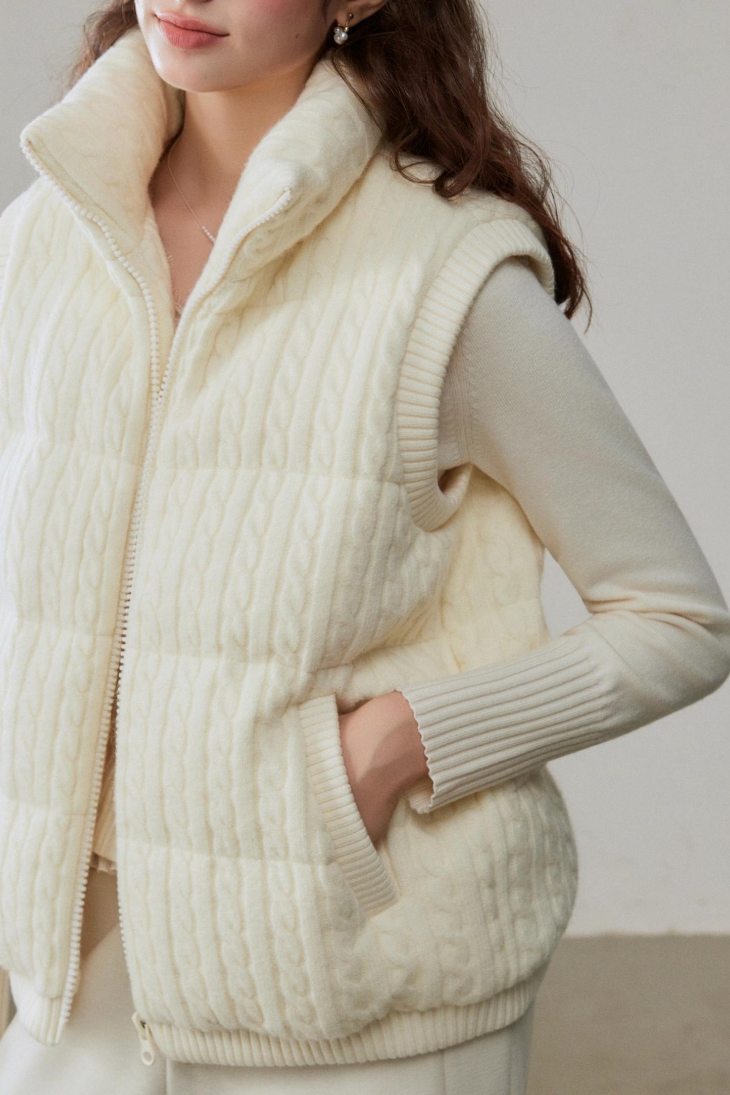 Warm White Stand Collar Vest Jacket