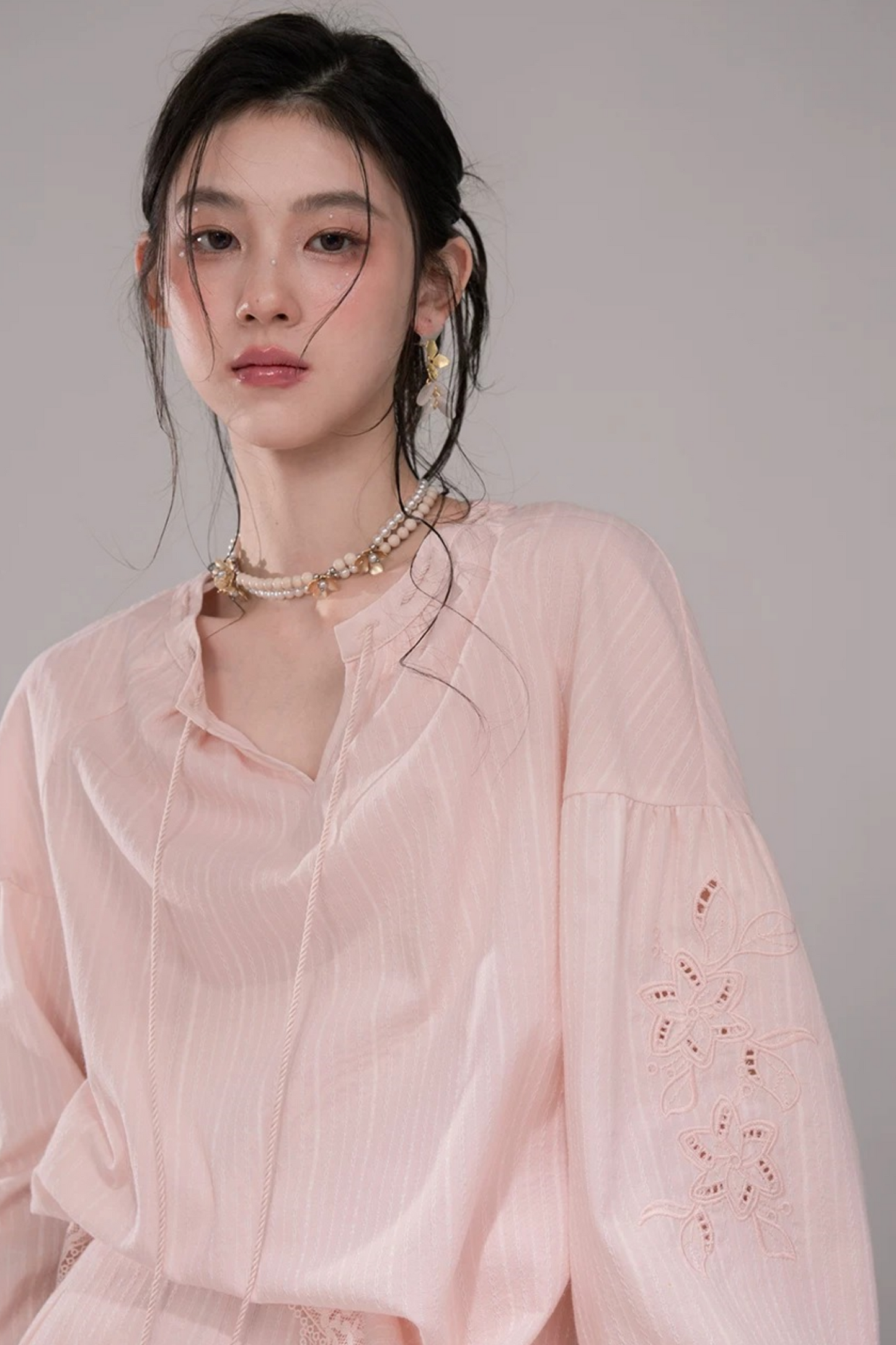Completo Camicia a Righe Rosa Pesca