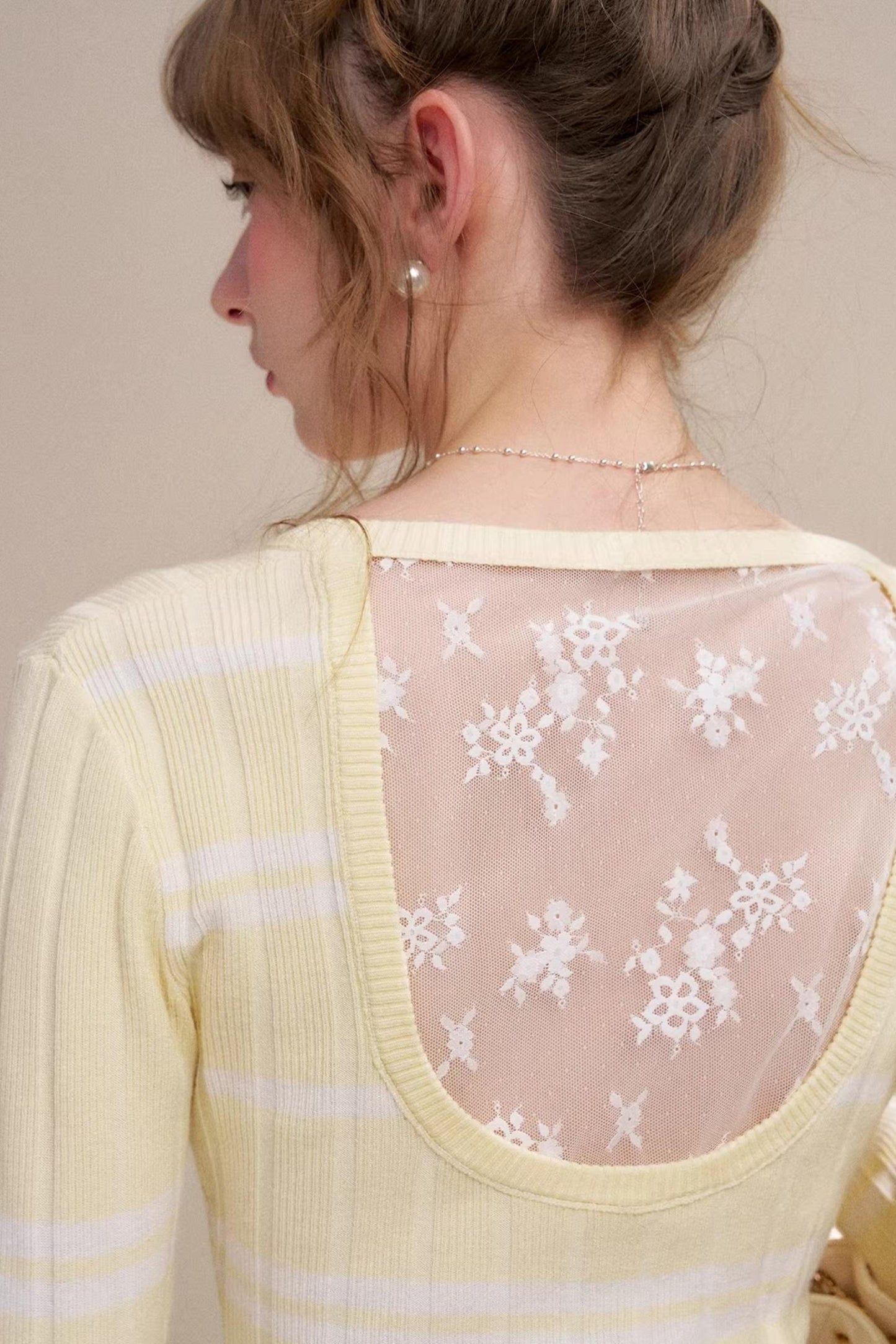 Romantische Kontrast-Spitzen-Strickjacke-Oberteil