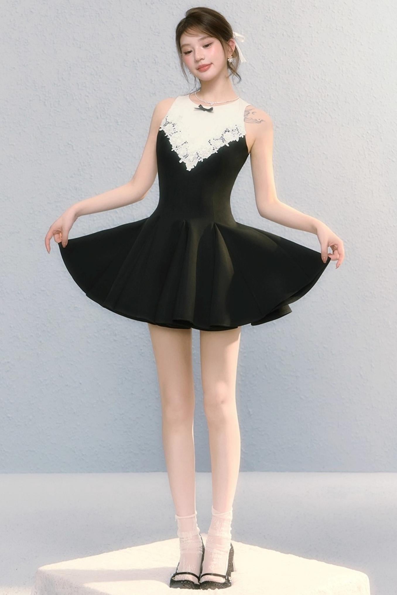 Golden V-Shaped Black Dress