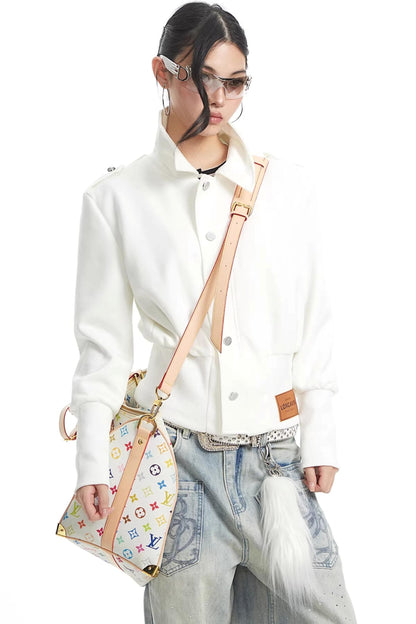 Vintage White Stand Collar Top