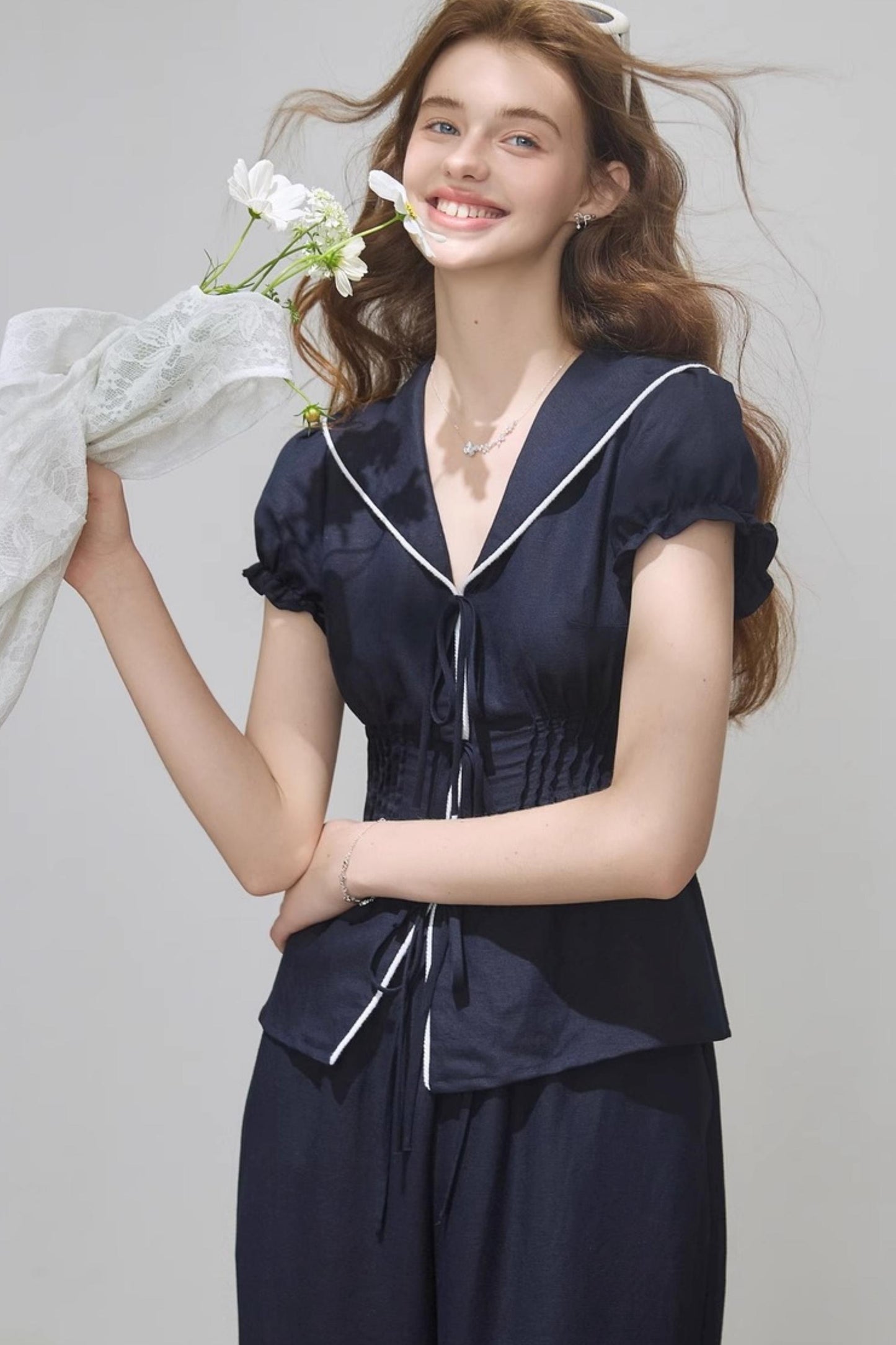 Navy Linen Pants Set-Up