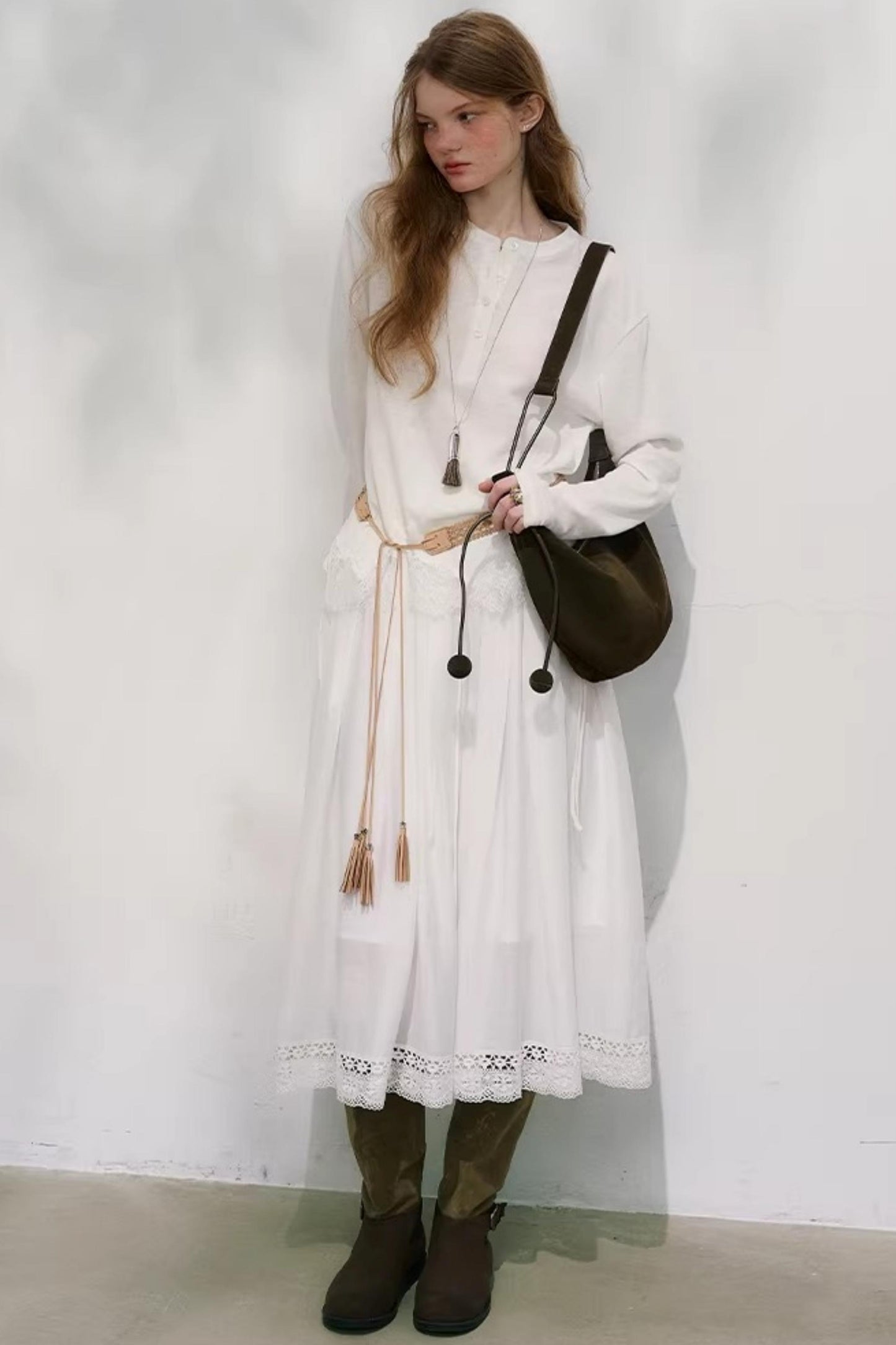 Cotton Lace Plaid Skirt