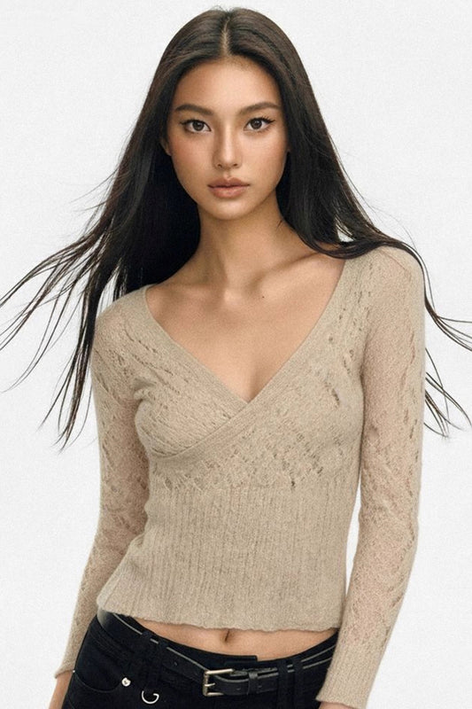 V-neck Crochet Woolen Top