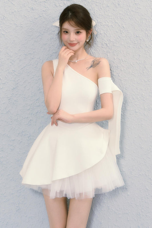 Pure White Ballet Mesh French Puffy Dress