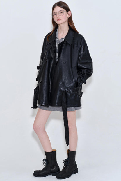 Fashionable Lace-Up Leather Jacket