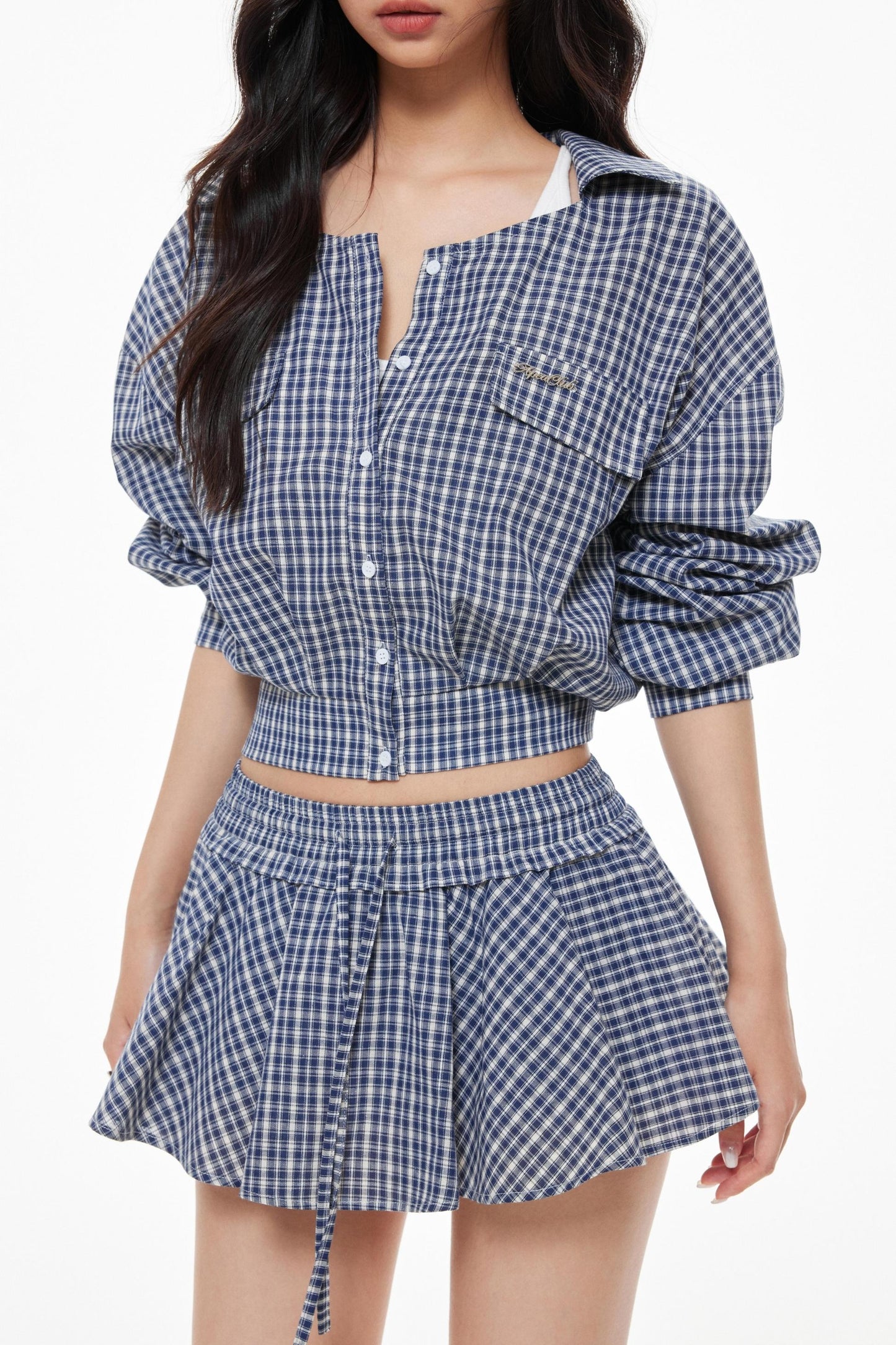 Blue Plaid Skirt Set-Up