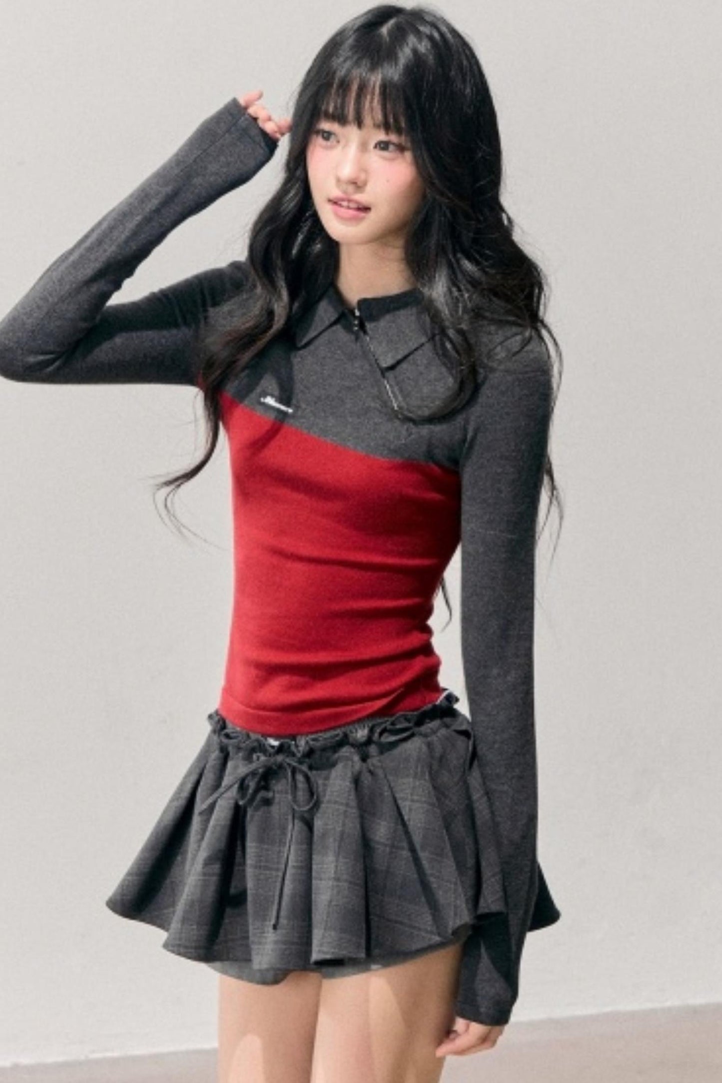 American Long-Sleeve Polo Collar Knit Top