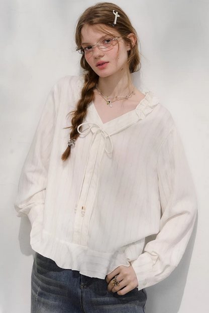 Striped Lace Sleeve Blouse