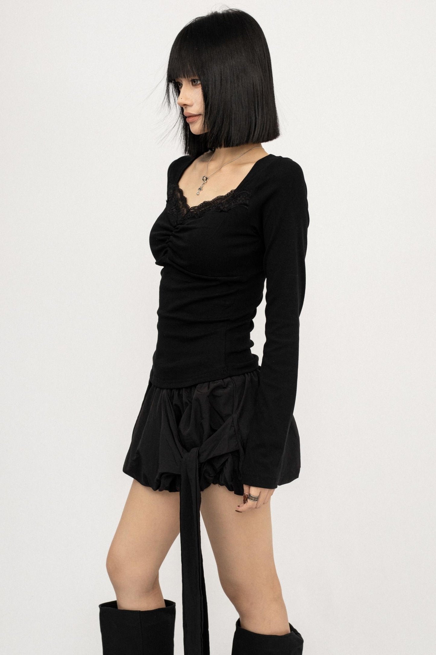 Backless Strappy Long Sleeve Top