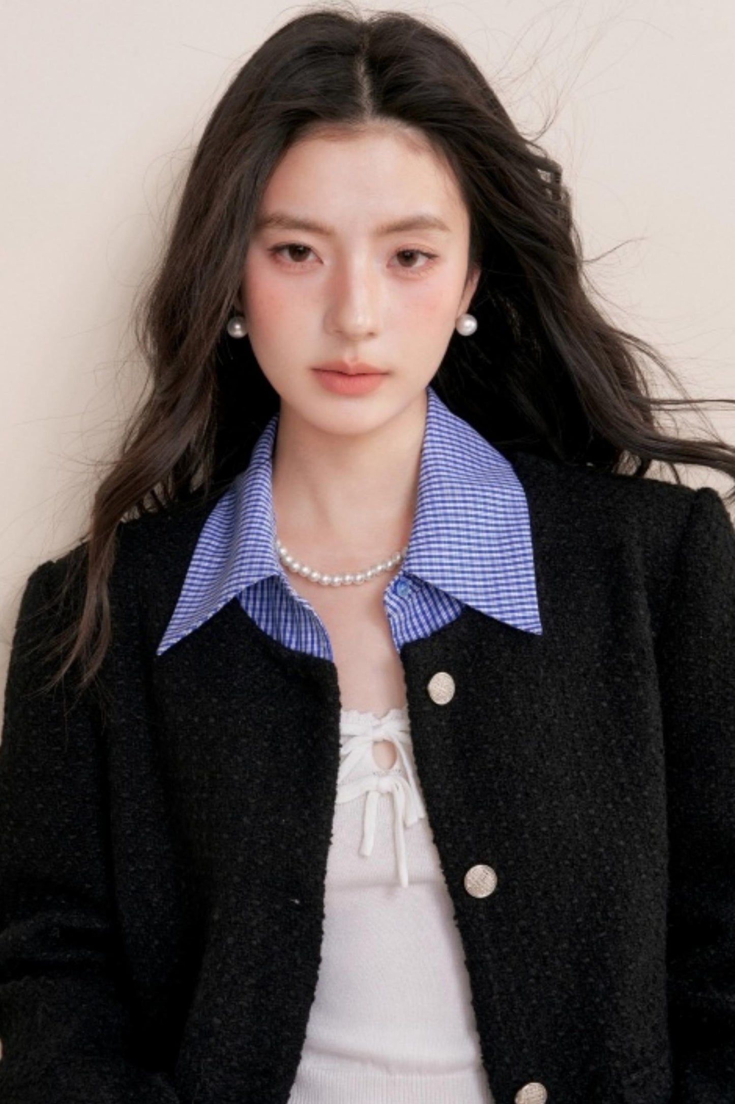 Tweed Plaid Panel Fake Two Jacket