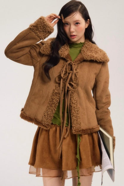 Fur-Lined Suede Winter Coat