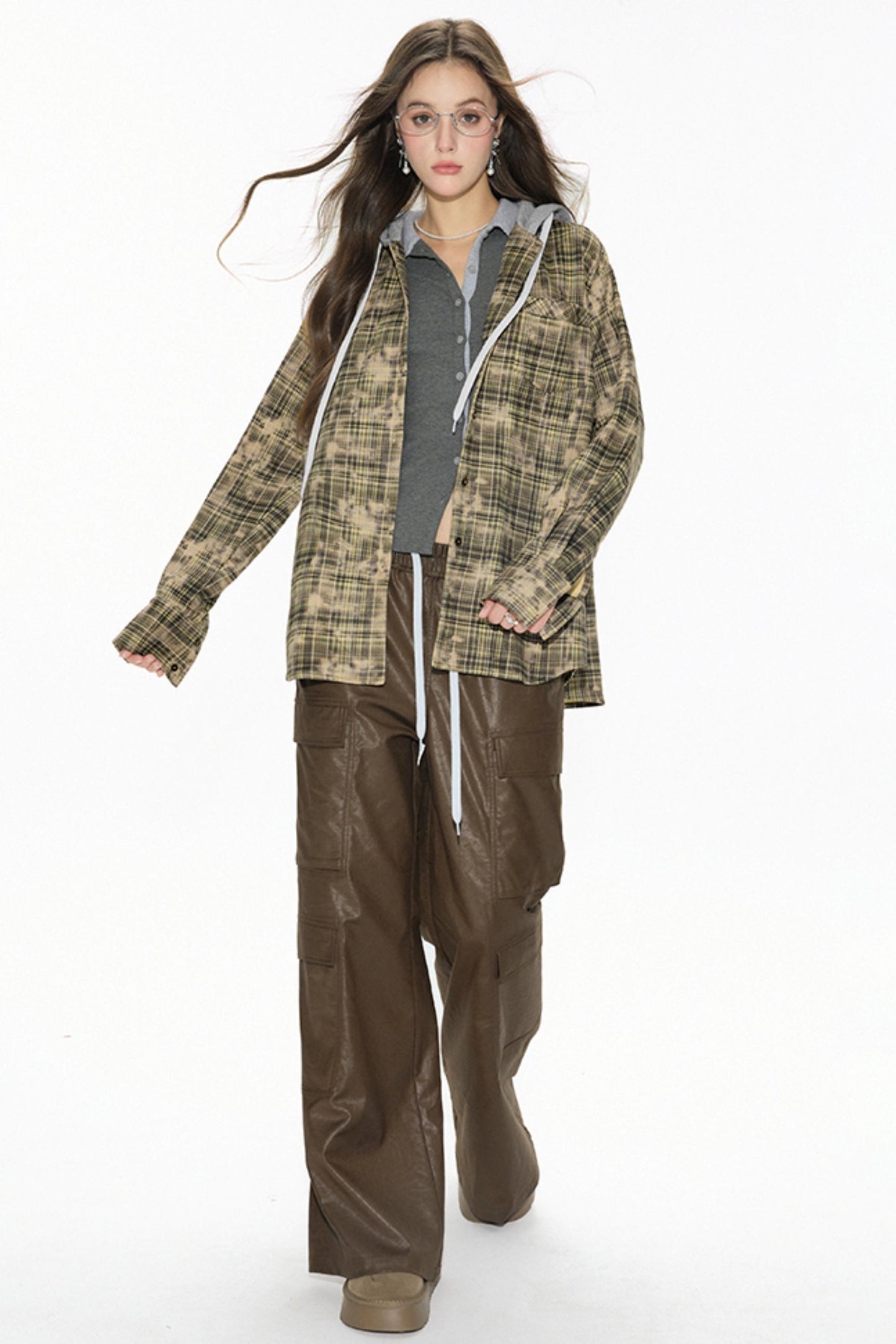 Distressed Green Plaid Shirt Jacket