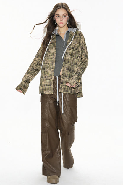 Distressed Green Plaid Shirt Jacket