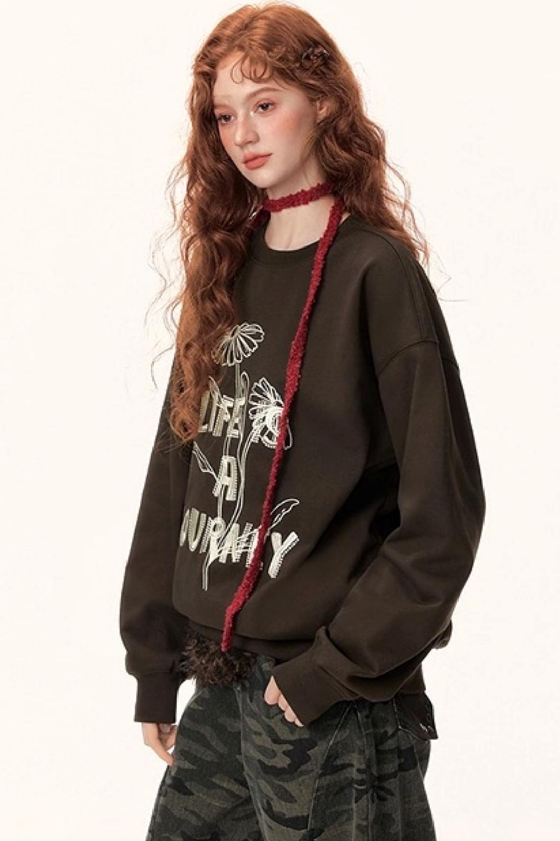 Graffiti Embroidered Color-Blocked Sweater