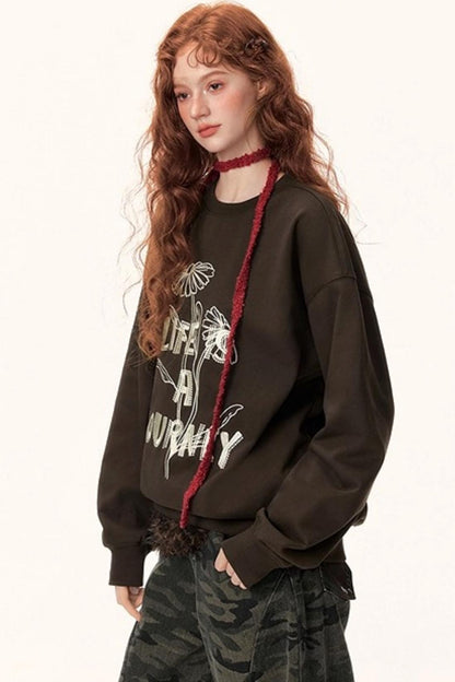 Graffiti Embroidered Color-Blocked Sweater