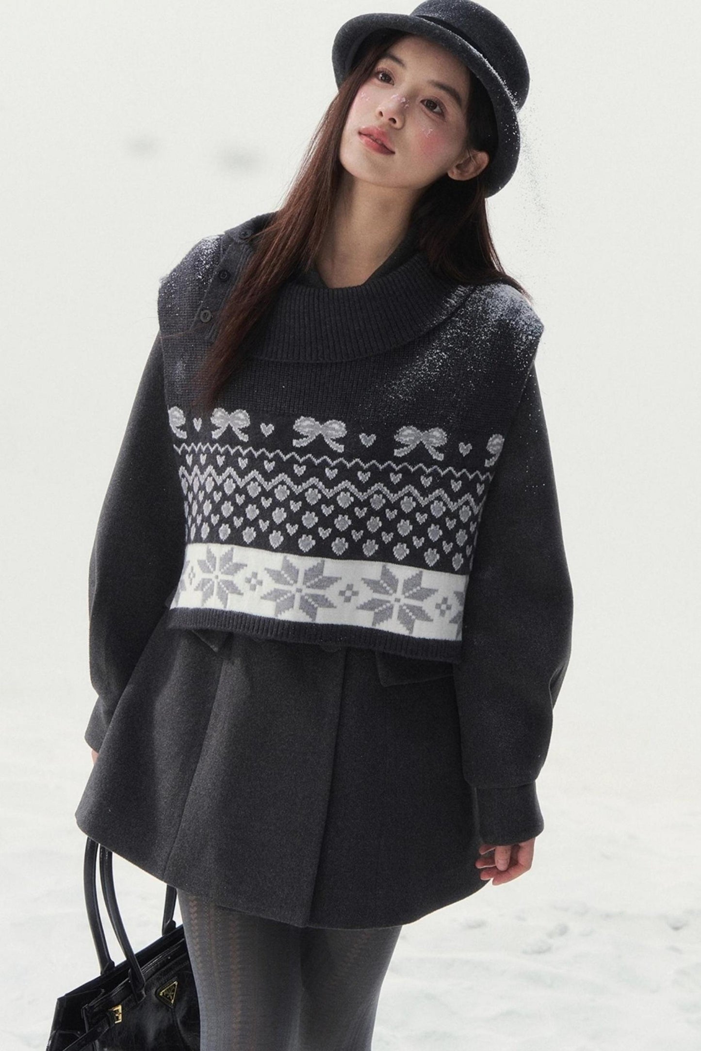 Double-Breasted Fur Collar Coat Set-Up