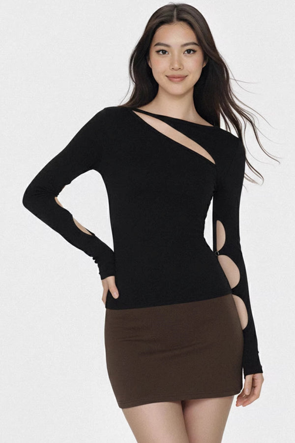 Asymmetrical Hollow Long-Sleeve Top