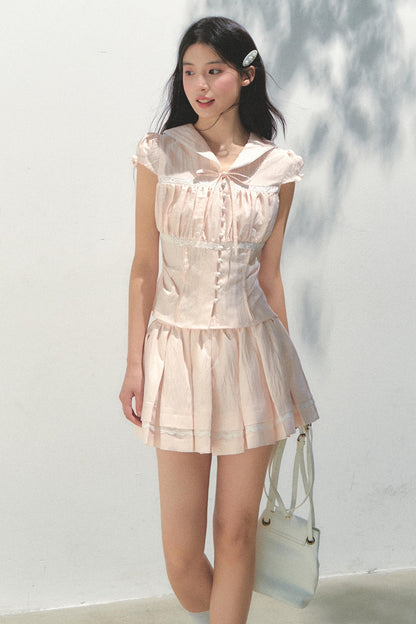 Pink Navy Lycra Top Set-Up