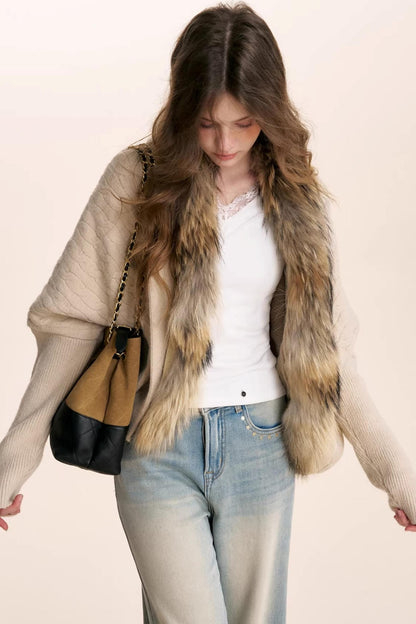 Romantic French Fur Collar Cardigan