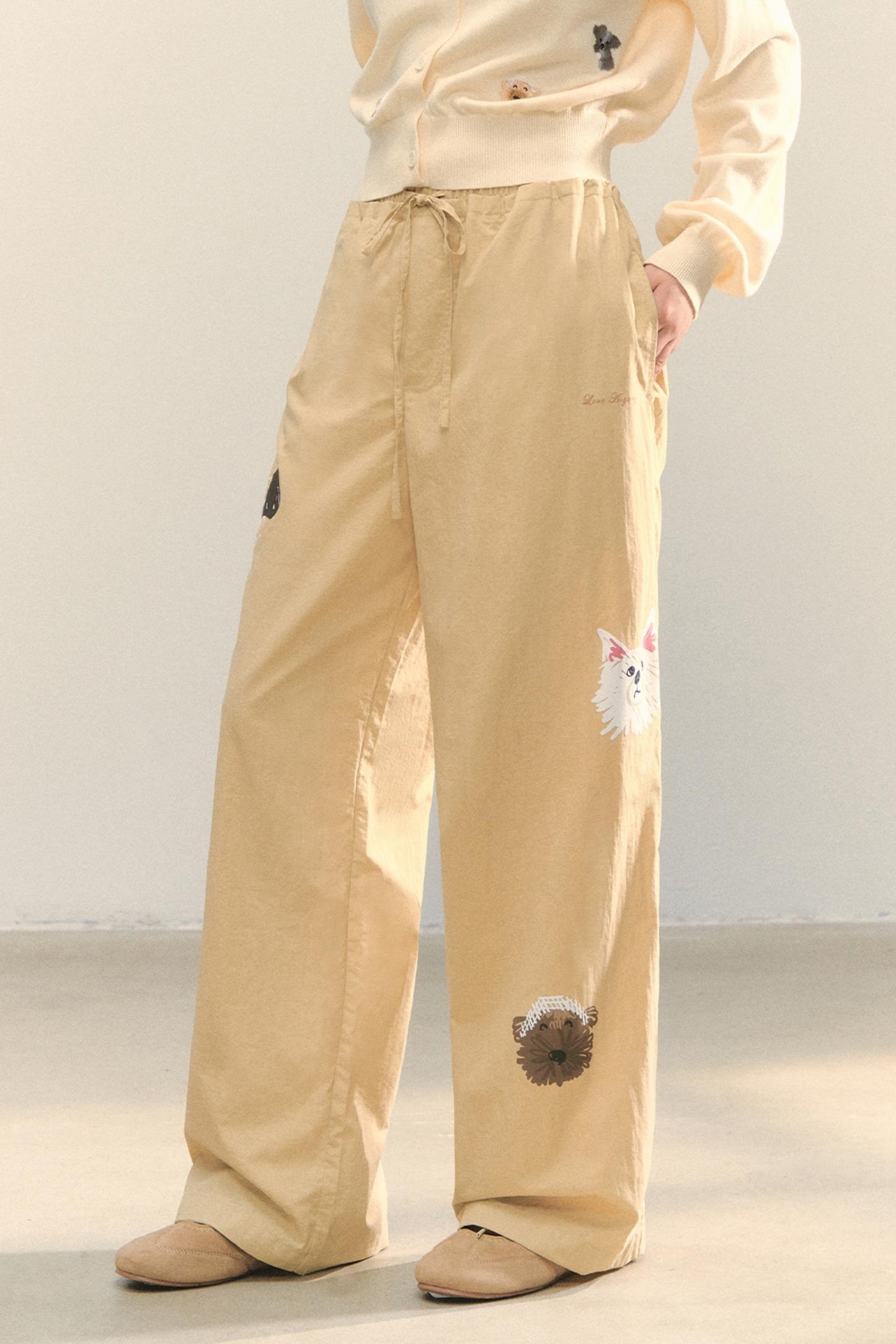 Vintage Wide-leg Khaki Trousers