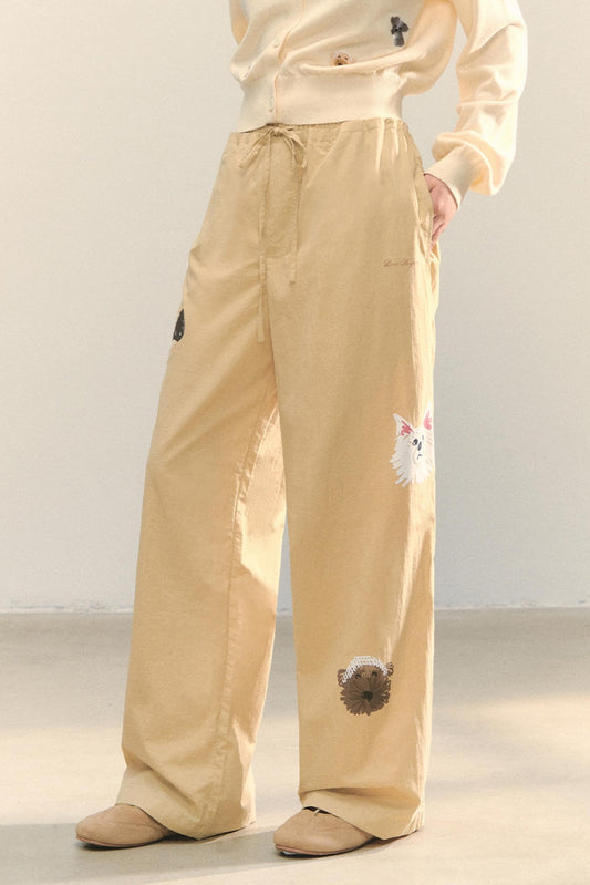 Vintage Wide-leg Khaki Trousers