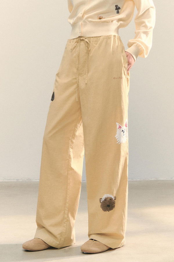 Vintage Wide-leg Khaki Trousers